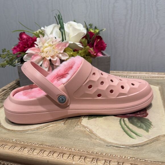 Joybees Pink Plush Lined Clogs Faux Fur Lined Women’s Sz 11 Men’s Sz 9 NWT - Picture 6 of 12